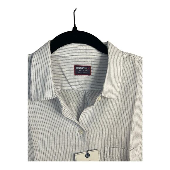 UNTUCKit Women's Button Up Long Sleeve Pin Stripe Shirt Linen Tencel Blend 8 NWT - Picture 3 of 9
